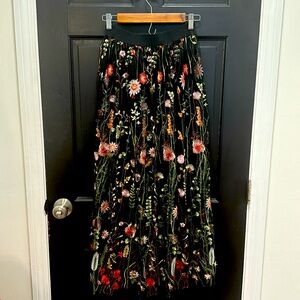 Embroidered black floral tulle maxi shirt S/M/L